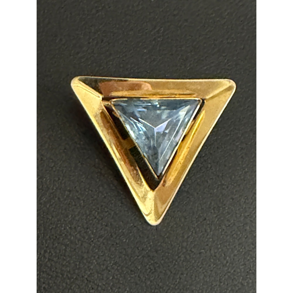 Vintage EMMONS Modernist Brooch Pendant EMJ Gold Tone Blue Triangle Rhinestone